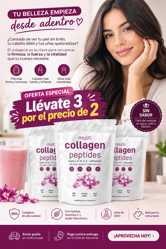Colágeno Hidrolizado Premium 5 en 1 – Con Biotina, Vitamina C y Ácido Hialurónico | 1 Libra